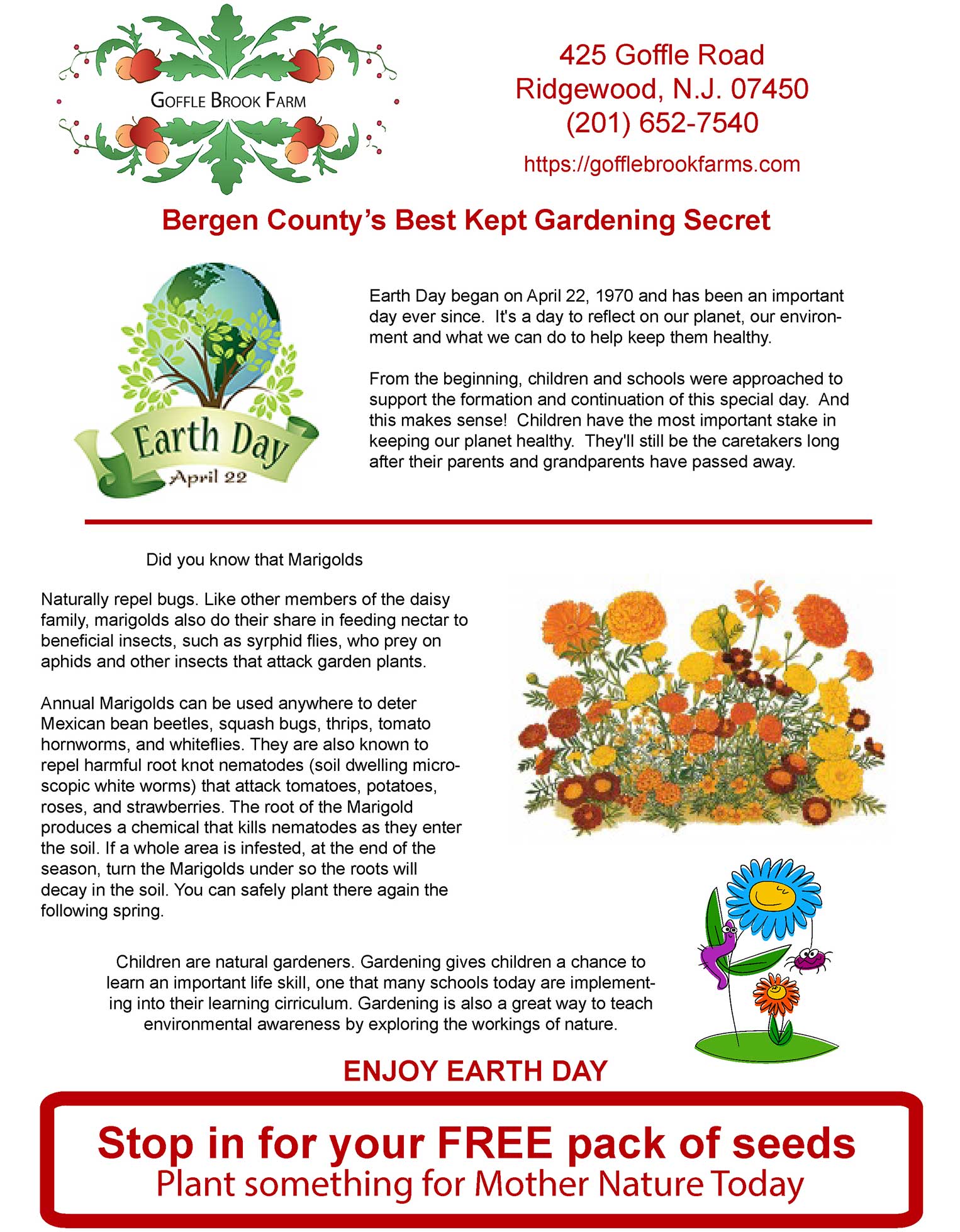 Celebrate Earth Day at Goffle Brook Farms