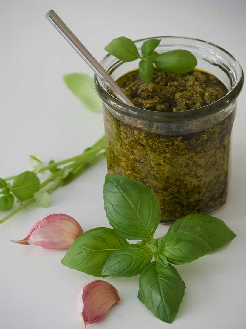 Pesto, a thick sauce made from fresh basil, is served throughout Italy, especially in the Liguria (Genoa) region where it originated. 
